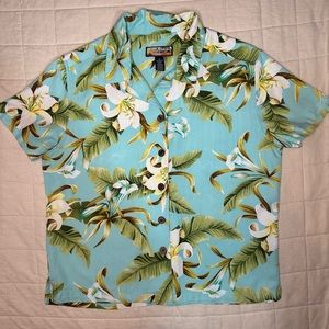 Havana Jack’s Cafe Turquoise Tropical Floral Print vintage shirt